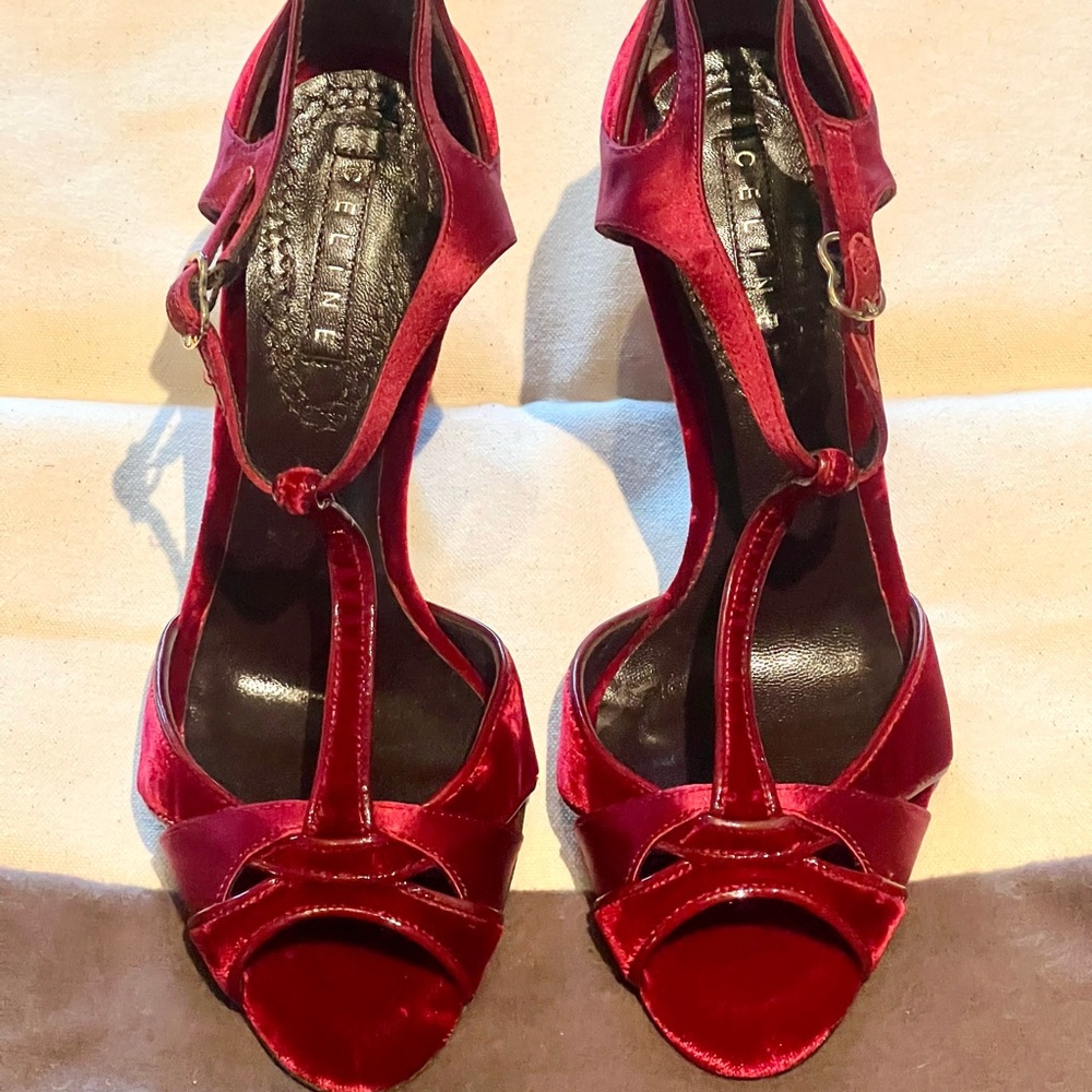 Authentic Celine Red Velvet Heels 35.5